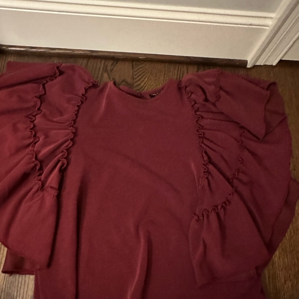 Anthropoly Brand Statement Blouse, Burgundy Ruffle